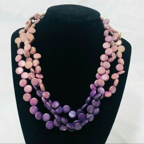 Women Layer Strand Necklace 15” 18” Retro Boho Purple Pink Gradients Two Tone - Picture 3 of 12
